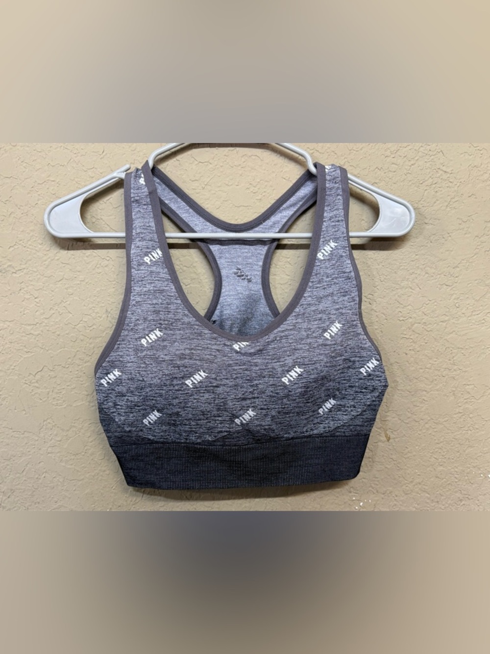 New Pink Victoria Secret Heather Gray Seamless Racerback Sports Bra
